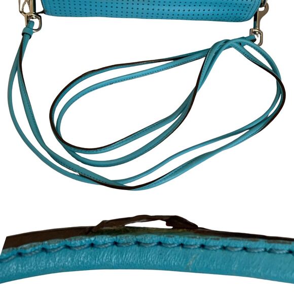 Coach Perforated Vibrant Turquoise Blue Leather Flap Crossbody Shoulder Bag - Picture 14 of 15